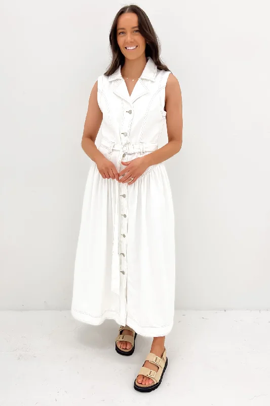 Kass Denim Maxi Dress White