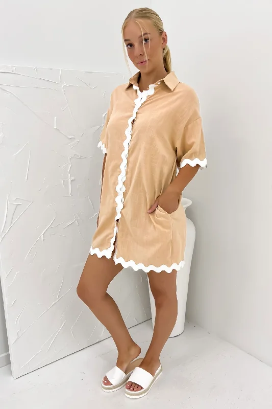 Kaylee Mini Dress Tan White