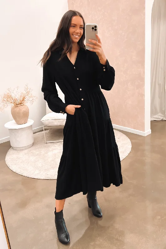 Little Paradise Long Sleeve Midi Dress Black