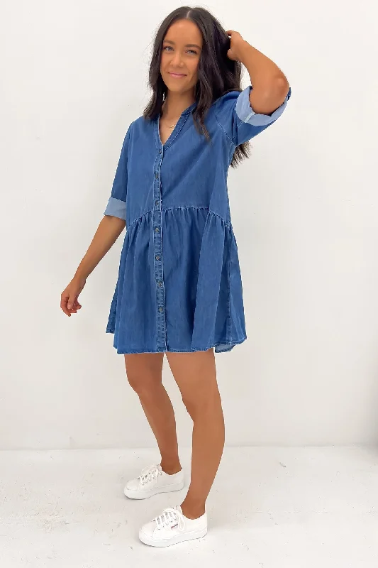 Niomie Denim Mini Dress Mid Blue