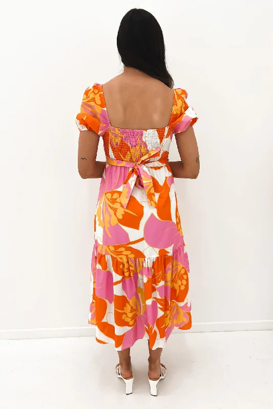 Sarann Midi Dress Orange Multi