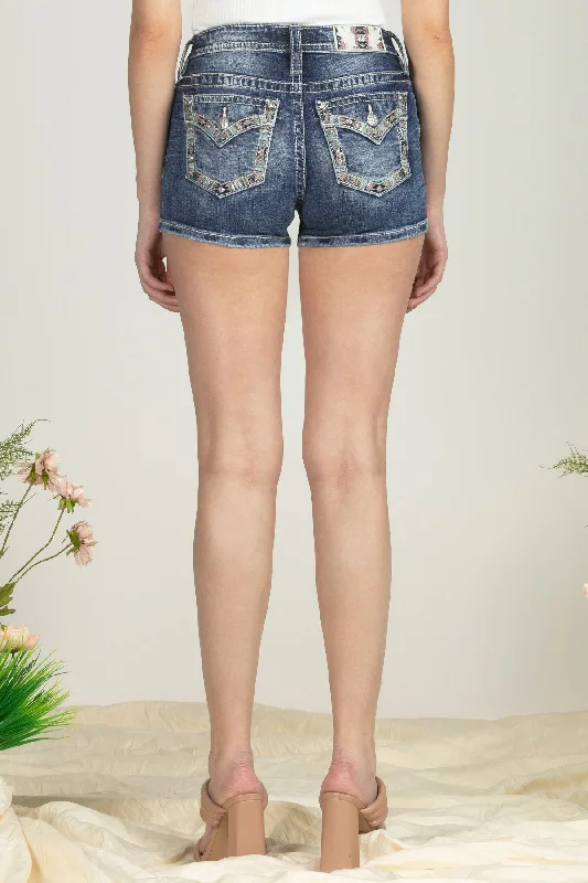 Aztec Border Denim Shorts