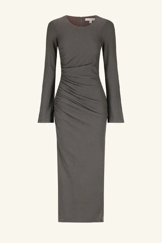 beau-gathered-long-sleeve-midi-dress-dark-ash