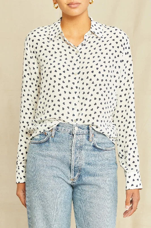 Bixby Washable Silk Blouse - Heart Ivory Navy Print