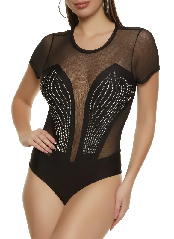 Sheer Mesh Rhinestone Bodysuit