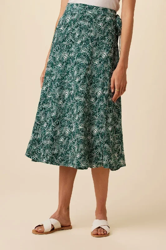 Blaze Washable Silk Wrap Skirt  - Green Palm