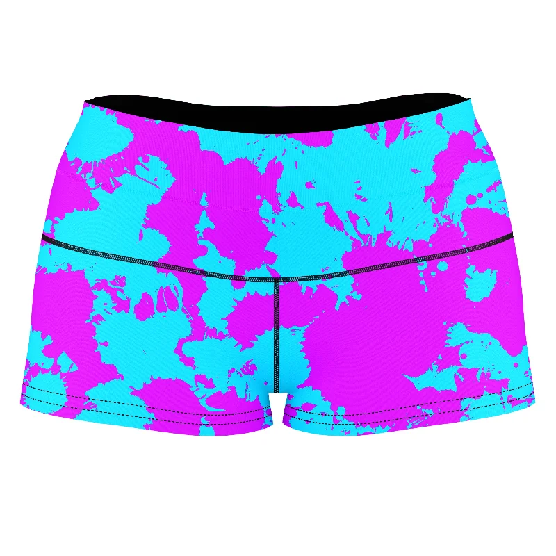 Blue and Purple Paint Splatter High-Waisted Women's Shorts