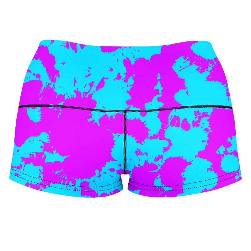 blue-and-purple-paint-splatter-high-waisted-womens-shorts