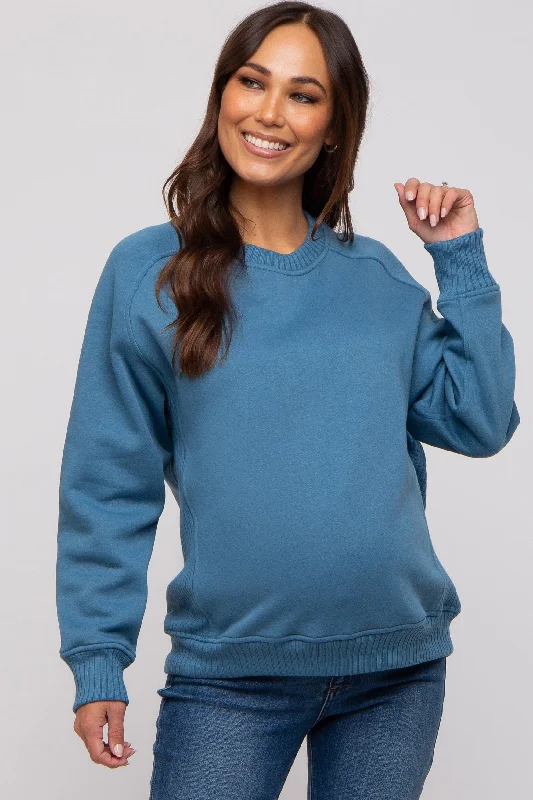 Blue Pullover Maternity Terry Crewneck