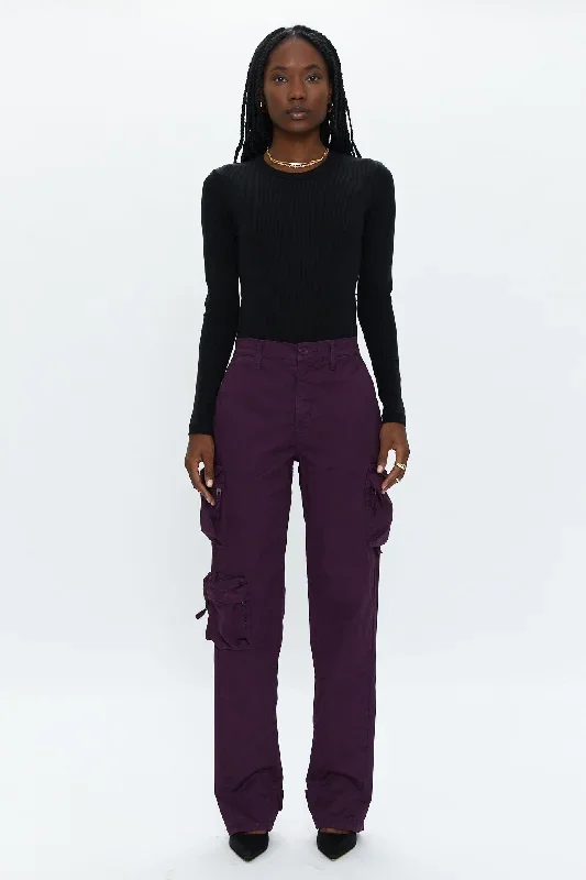 Bobbie Mid Rise Loose Straight Cargo - Washed Aubergine