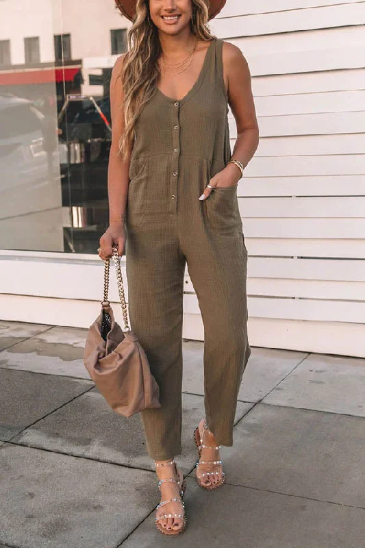 Brigitte Cotton Button Pocketed Jumpsuit