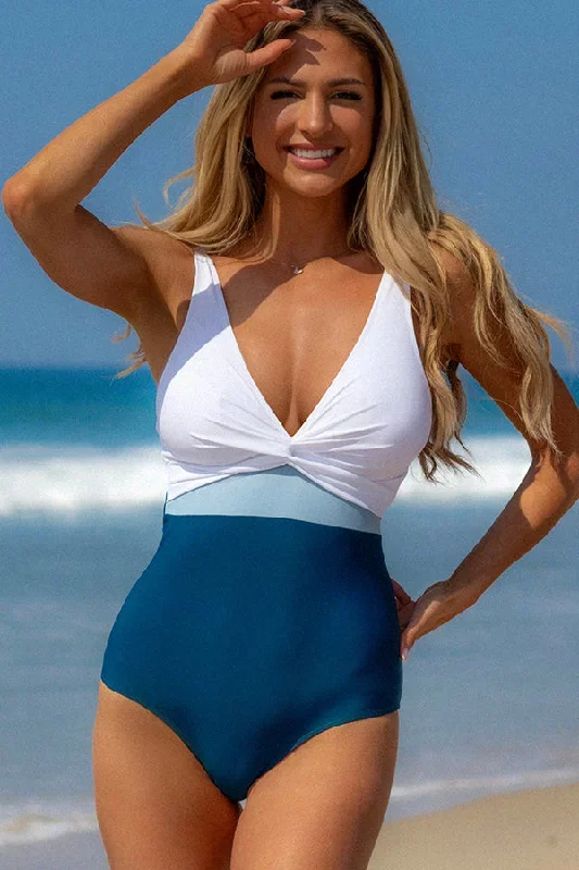 Color Block Hook Design One Piece Swimsuit