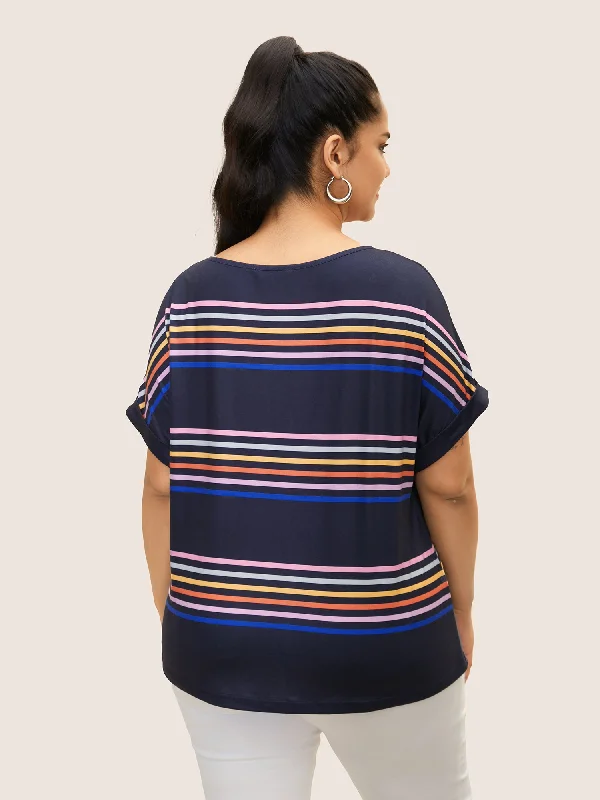 colored-striped-boat-neck-batwing-sleeve-t-shirt