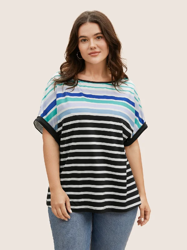 colored-striped-boat-neck-batwing-sleeve-t-shirt