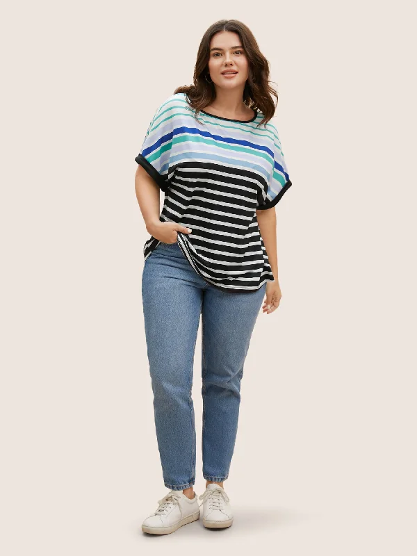 colored-striped-boat-neck-batwing-sleeve-t-shirt