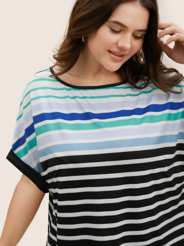 colored-striped-boat-neck-batwing-sleeve-t-shirt