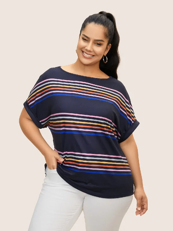 colored-striped-boat-neck-batwing-sleeve-t-shirt