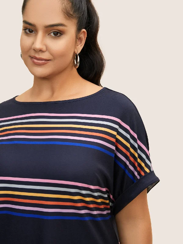 colored-striped-boat-neck-batwing-sleeve-t-shirt