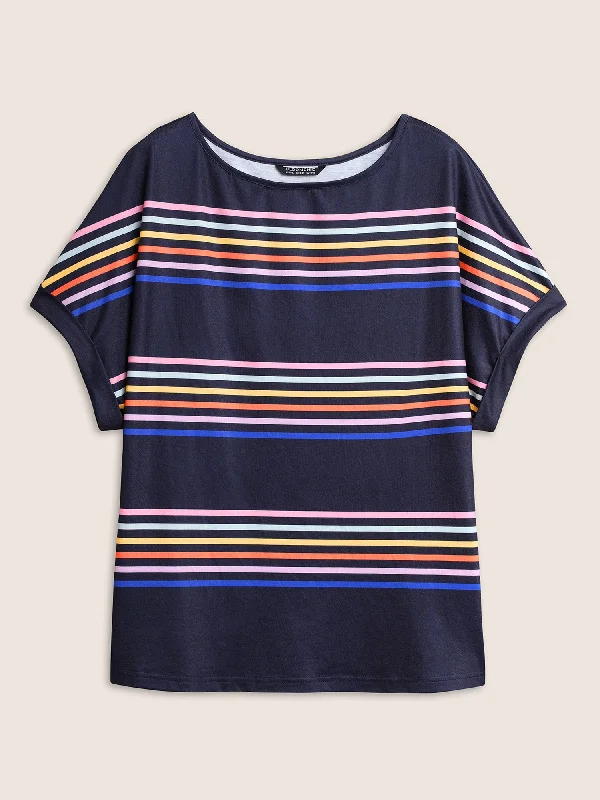 colored-striped-boat-neck-batwing-sleeve-t-shirt