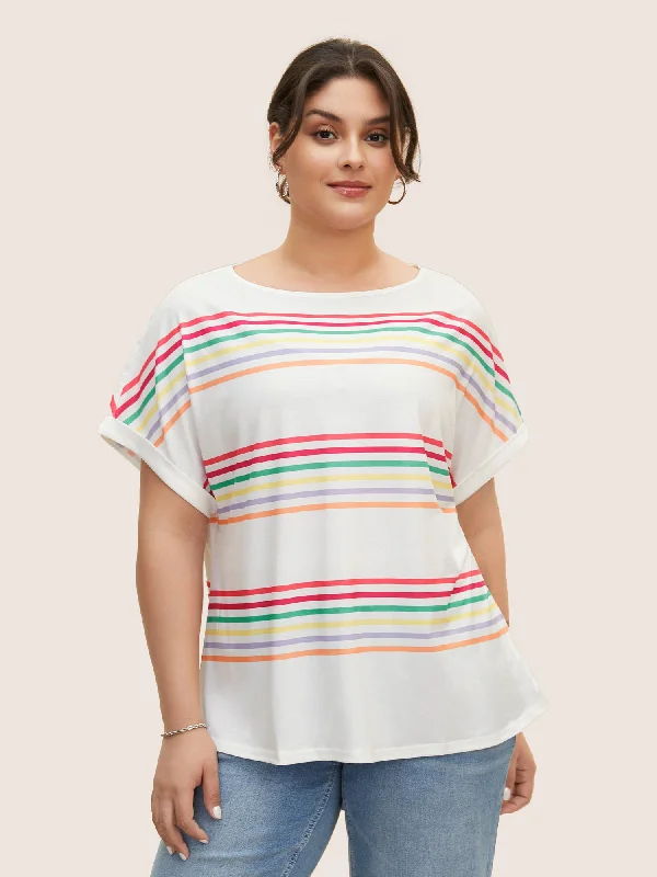 colored-striped-boat-neck-batwing-sleeve-t-shirt