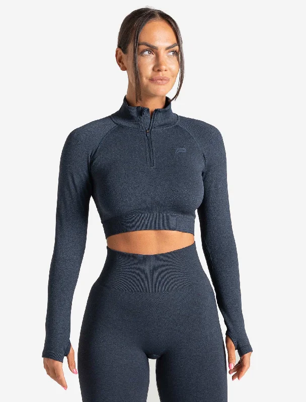 Core Seamless Crop 1/2 Zip - Navy Marl