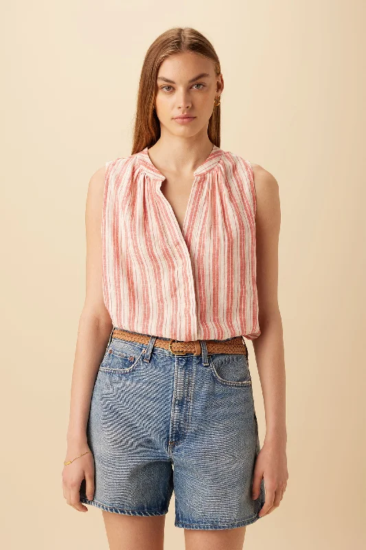 Dawn Linen Blouse - Rust Natural Stripe