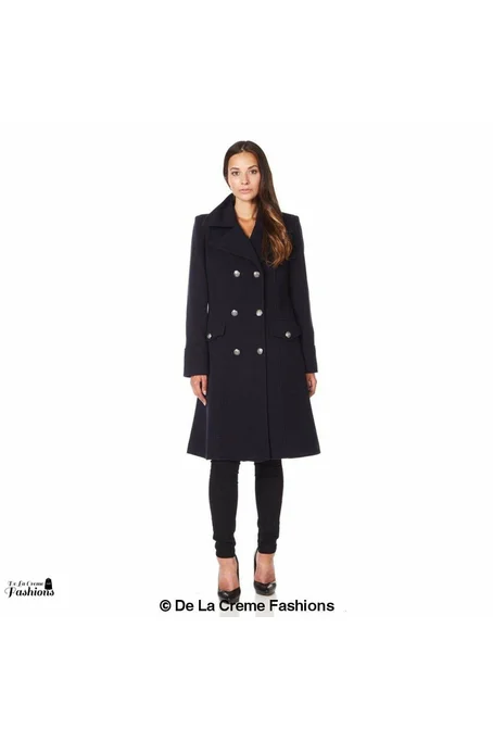 De La Creme Fashions Wool Blend Double Breasted Midi Coat