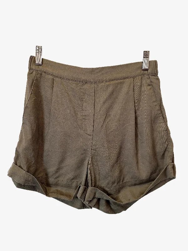 Decjuba Khaki Pleated Cuffed Shorts Size 8