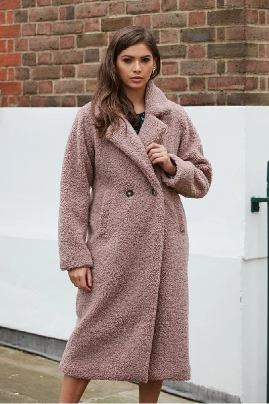 double-second-pink-longline-fur-teddy-coat