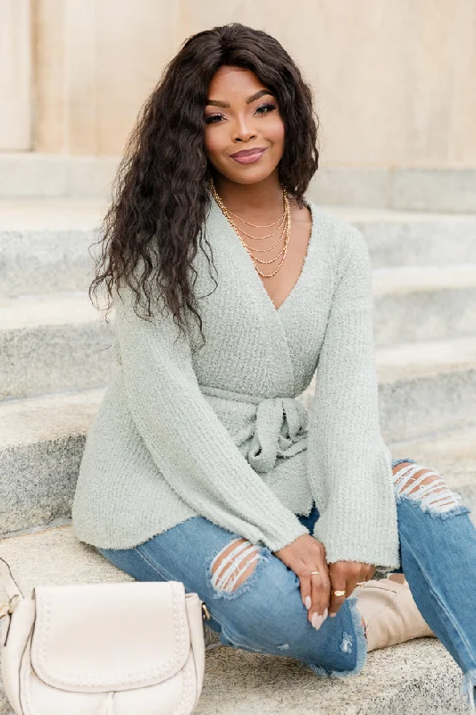 Find Your Purpose Sage Fuzzy Wrap Cardigan