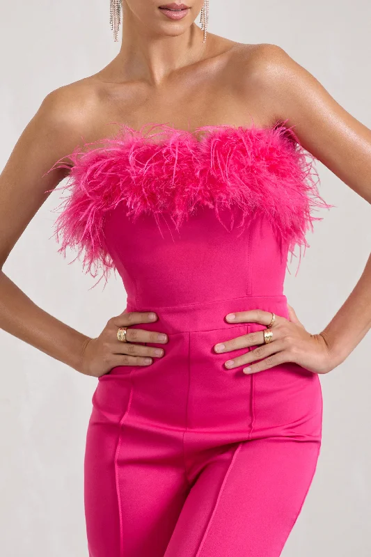 first-class-hot-pink-bandeau-feather-wide-leg-jumpsuit-cl126174073