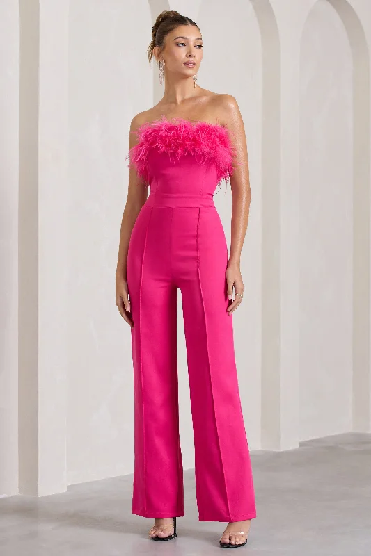 first-class-hot-pink-bandeau-feather-wide-leg-jumpsuit-cl126174073