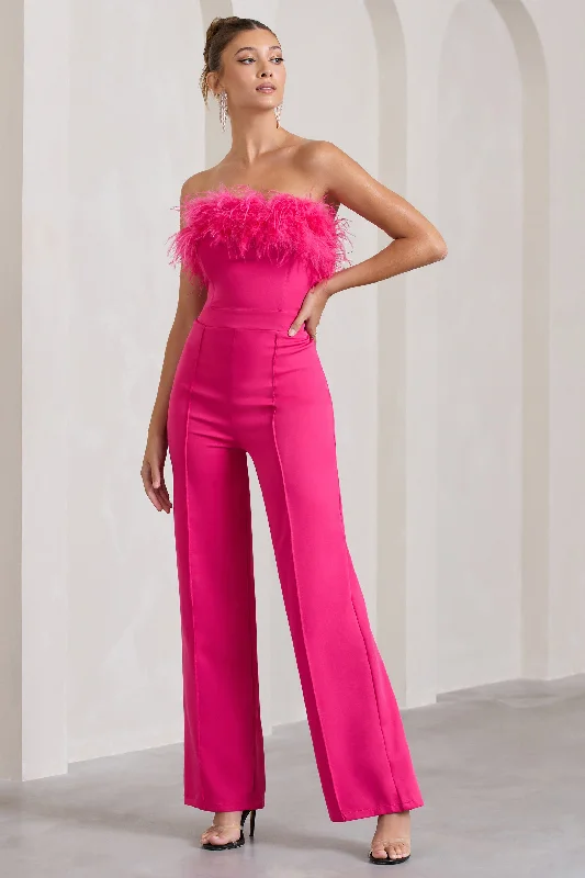 first-class-hot-pink-bandeau-feather-wide-leg-jumpsuit-cl126174073