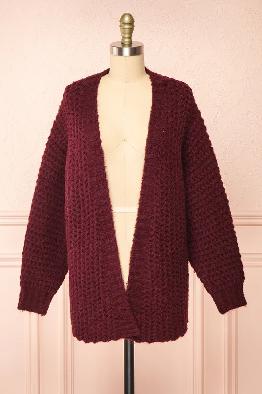 Francoise Burgundy | Knit Open-Front Cardigan