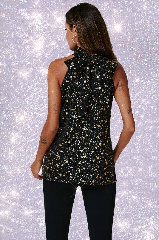 fs-collection-gold-foil-star-halter-neck-tie-back-top-in-black