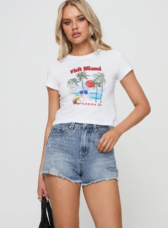 Gratzi Mid Rise Denim Shorts Blue