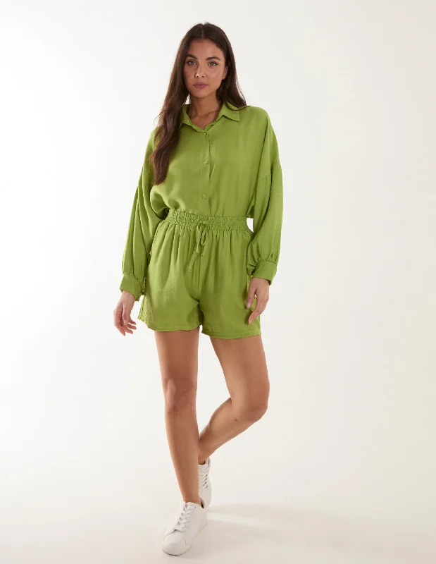 green-linen-shorts-shirt-set