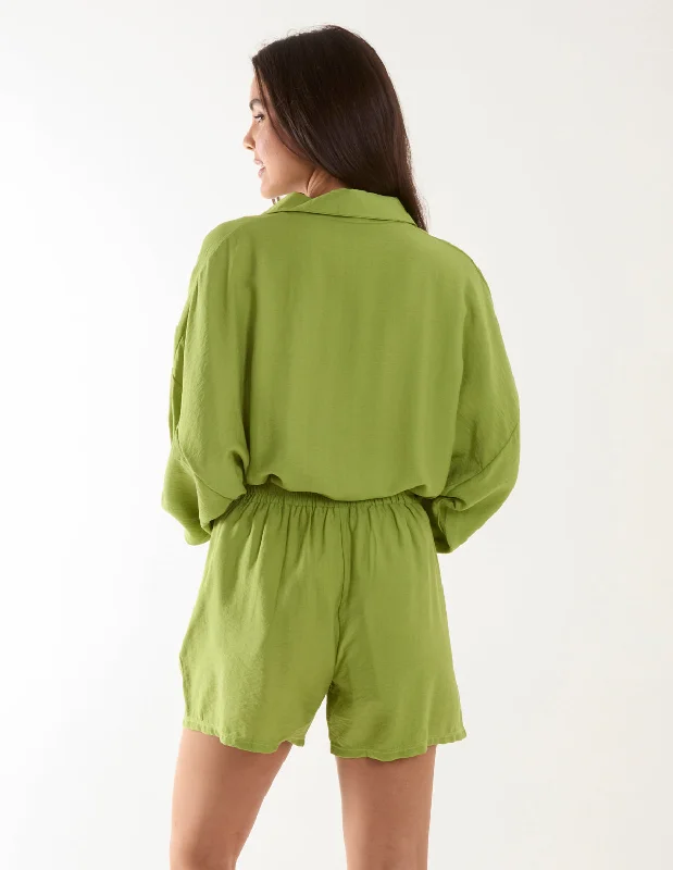 green-linen-shorts-shirt-set