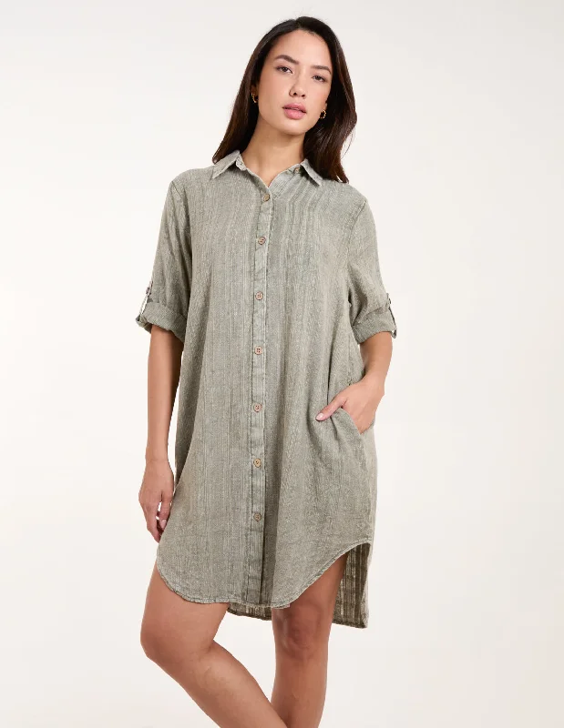 khaki-button-down-shirt-dress