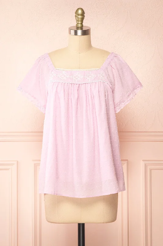 Khalesy Pink | Short Sleeve Top w/ Embroidery