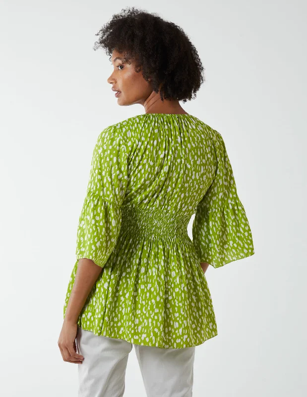 lime-shirred-bust-top