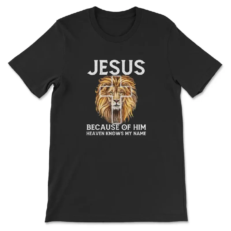 Jesus because of him heaven knows my name t-shirt, Jesus shirts