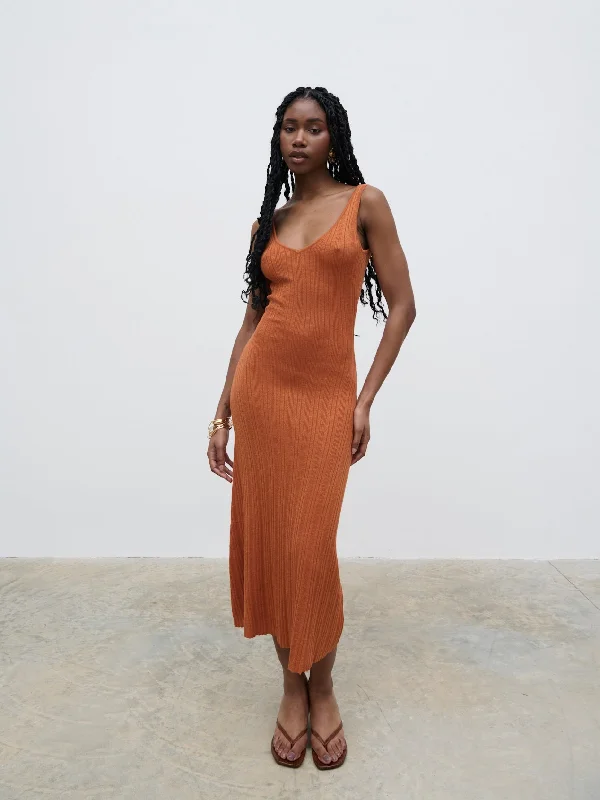 Macie V Neck Midaxi Dress - Copper