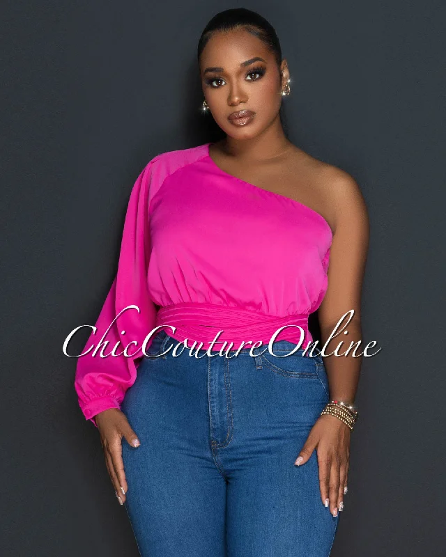 Madeline Fuchsia Single Shoulder Crop Top