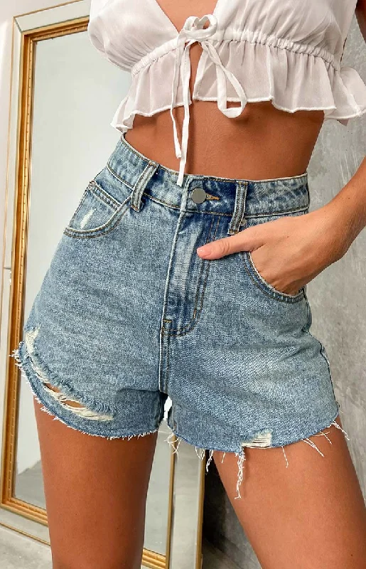 Maiah Blue Denim High Waisted Shorts