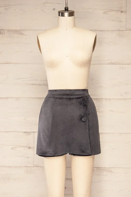 Majuro | Dark Grey Velvet Skort