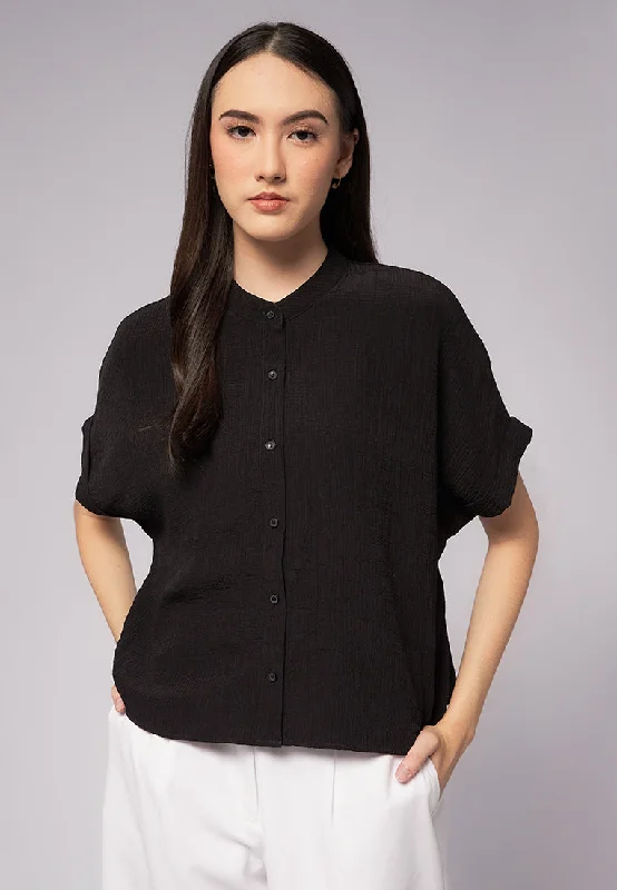 Mandarin Collar Short Sleeve Blouse