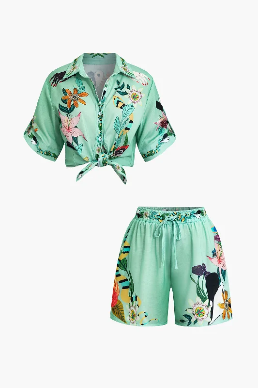 Botanical Print Shirt and Shorts Set