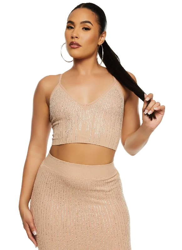 Ribbed Rhinestone Studded Cami