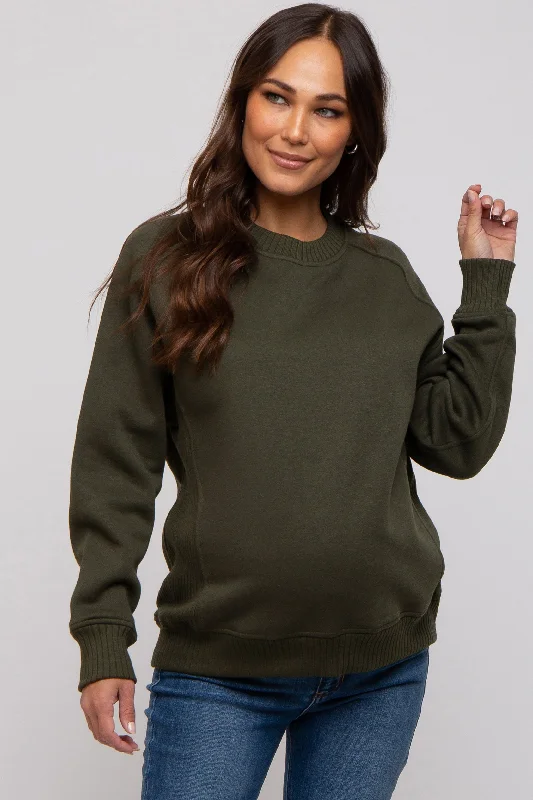 Olive Pullover Maternity Terry Crewneck